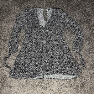 Wild Fable L Black/White Flower Deep V Keyhole Back Dress Long Sleeves W Ties